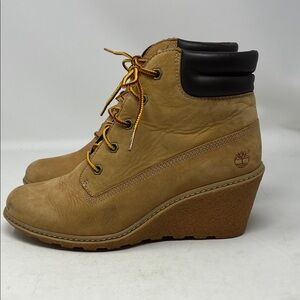TIMBERLAND EARTHKEEPERS Amston Wheat Nubuck Wedge Heel Boots Size 7.5